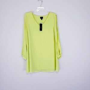 Worthington Chartreuse Lemon Lime Tunic Split Sleeves Medium Petite New NWT